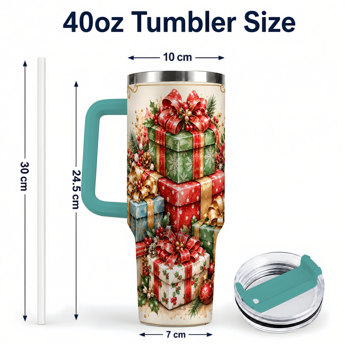 #pl[40oz|Green] Vintage Christmas Presents 40oz Tumbler with Handle, Holiday Drinkware