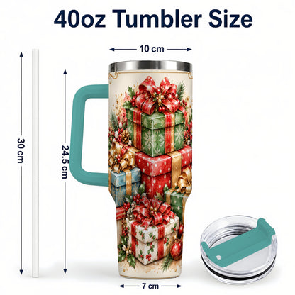 #pl[40oz|Green] Vintage Christmas Presents 40oz Tumbler with Handle, Holiday Drinkware