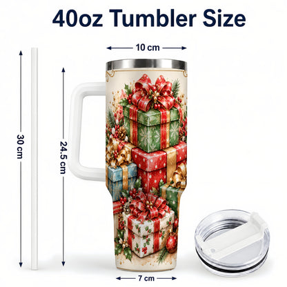 #pl[40oz|White] Vintage Christmas Presents 40oz Tumbler with Handle, Holiday Drinkware