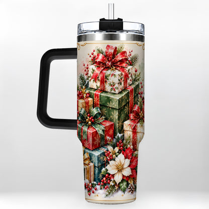 #pl[40oz|Black] Christmas Gift Boxes 40oz Tumbler with Handle, Festive Holiday Design