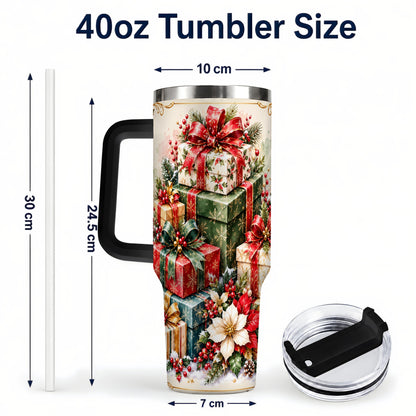 #pl[40oz|Black] Christmas Gift Boxes 40oz Tumbler with Handle, Festive Holiday Design