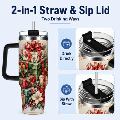 #pl[40oz|Black] Christmas Gift Boxes 40oz Tumbler with Handle, Festive Holiday Design