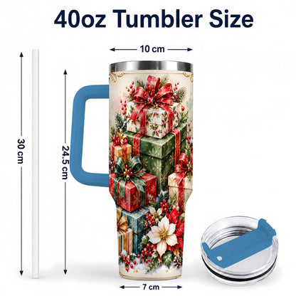 #pl[40oz|Blue] Christmas Gift Boxes 40oz Tumbler with Handle, Festive Holiday Design