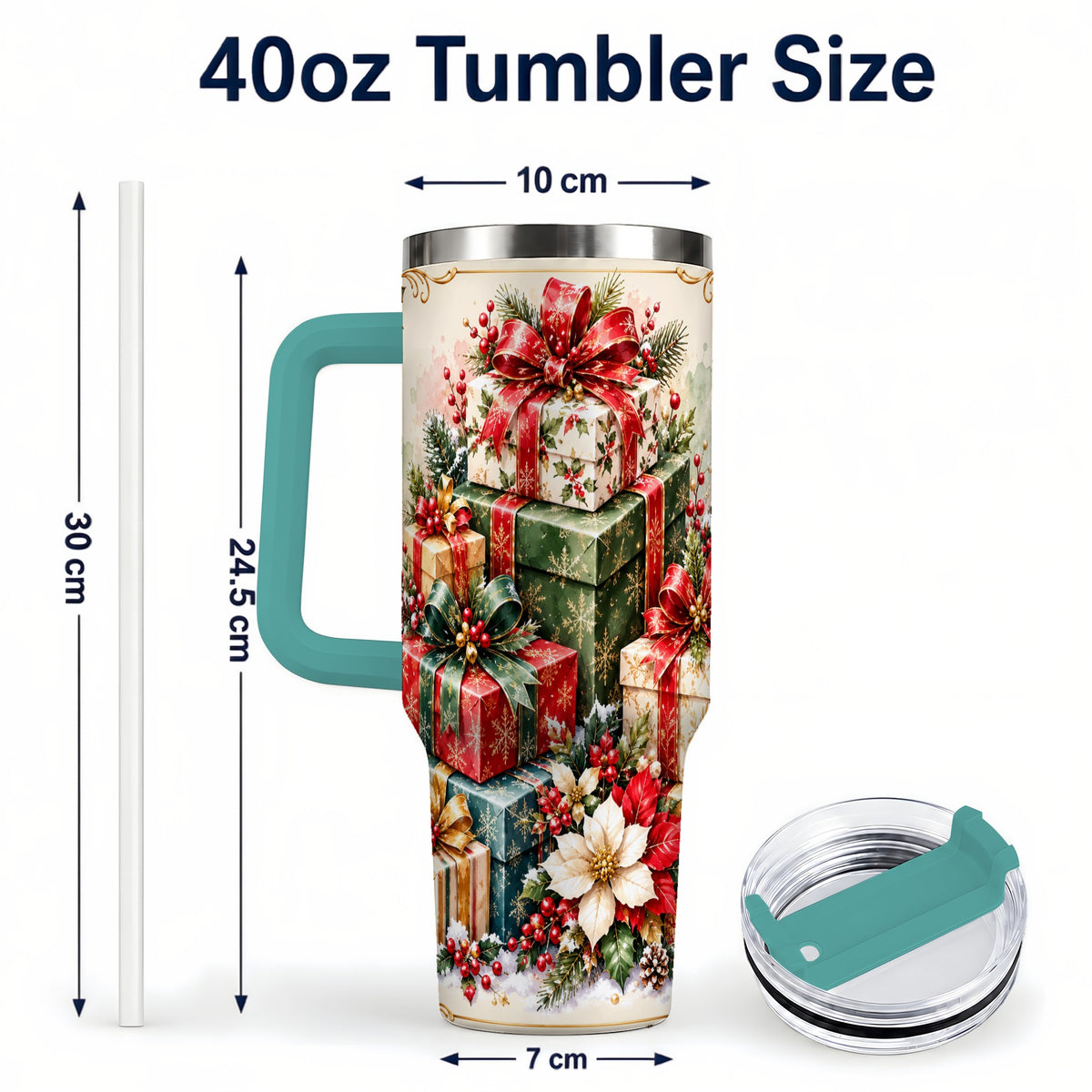 #pl[40oz|Green] Christmas Gift Boxes 40oz Tumbler with Handle, Festive Holiday Design