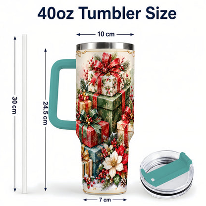 #pl[40oz|Green] Christmas Gift Boxes 40oz Tumbler with Handle, Festive Holiday Design