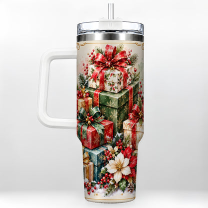 Christmas Gift Boxes 40oz Tumbler with Handle, Festive Holiday Design