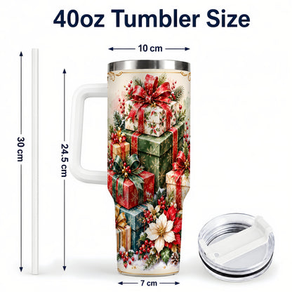 #pl[40oz|White] Christmas Gift Boxes 40oz Tumbler with Handle, Festive Holiday Design