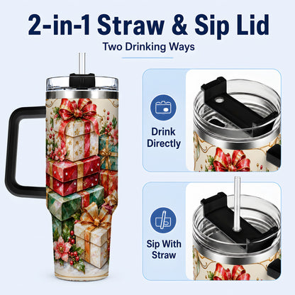 #pl[40oz|Black] Jewel Style Christmas 40oz Tumbler with Handle, Festive Presents Design