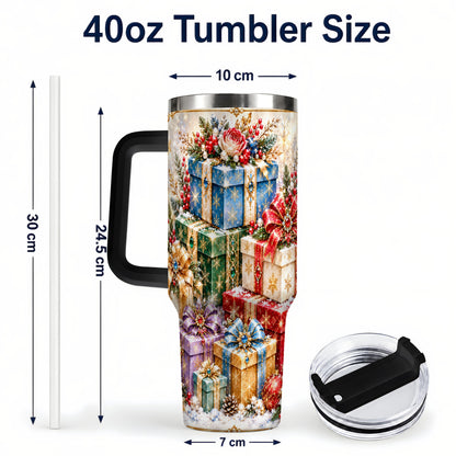 #pl[40oz|Black] Snowflake Christmas Gifts 40oz Tumbler with Handle, Festive Winter Art