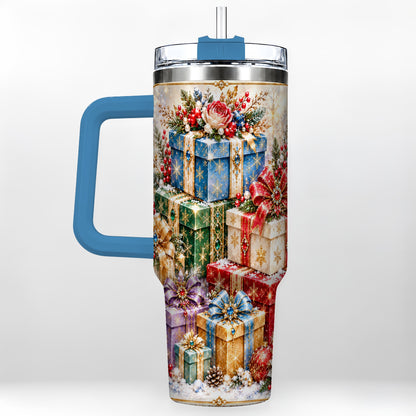 #pl[40oz|Blue] Snowflake Christmas Gifts 40oz Tumbler with Handle, Festive Winter Art