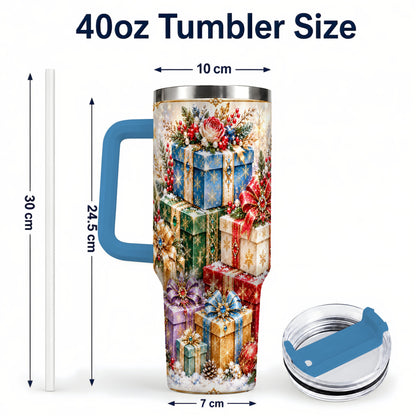 #pl[40oz|Blue] Snowflake Christmas Gifts 40oz Tumbler with Handle, Festive Winter Art
