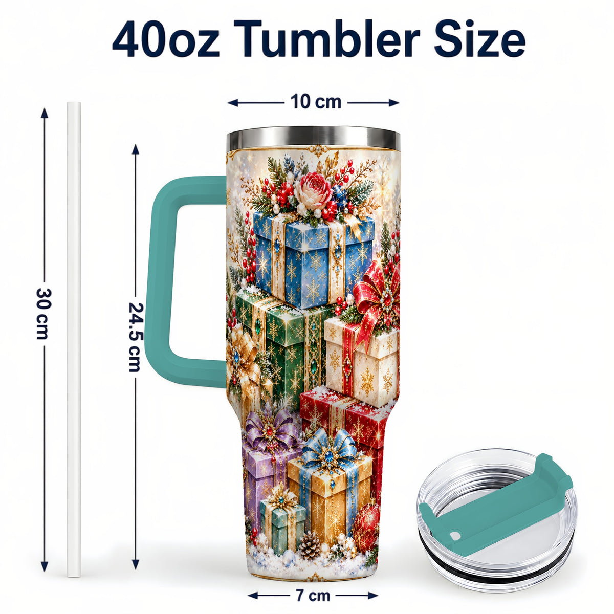 #pl[40oz|Green] Snowflake Christmas Gifts 40oz Tumbler with Handle, Festive Winter Art