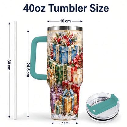 #pl[40oz|Green] Snowflake Christmas Gifts 40oz Tumbler with Handle, Festive Winter Art