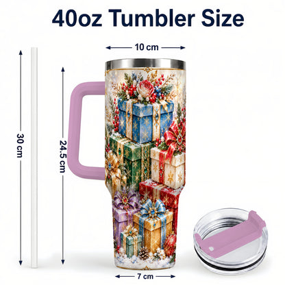 #pl[40oz|Pink] Snowflake Christmas Gifts 40oz Tumbler with Handle, Festive Winter Art