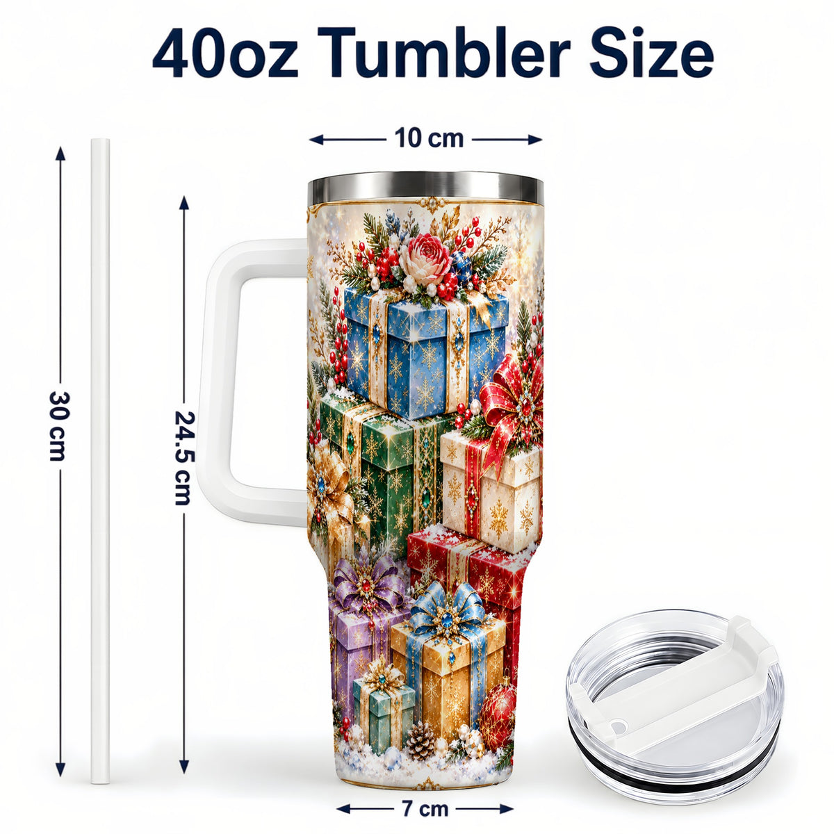#pl[40oz|White] Snowflake Christmas Gifts 40oz Tumbler with Handle, Festive Winter Art