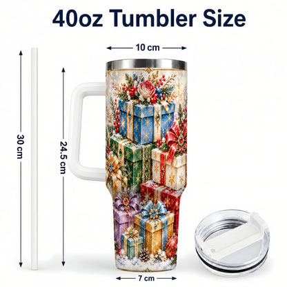 #pl[40oz|White] Snowflake Christmas Gifts 40oz Tumbler with Handle, Festive Winter Art