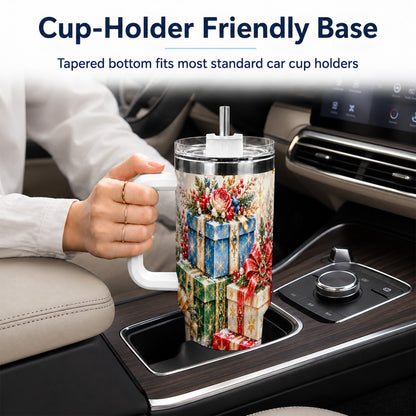 Snowflake Christmas Gifts 40oz Tumbler with Handle, Festive Winter Art
