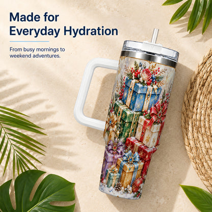 Snowflake Christmas Gifts 40oz Tumbler with Handle, Festive Winter Art