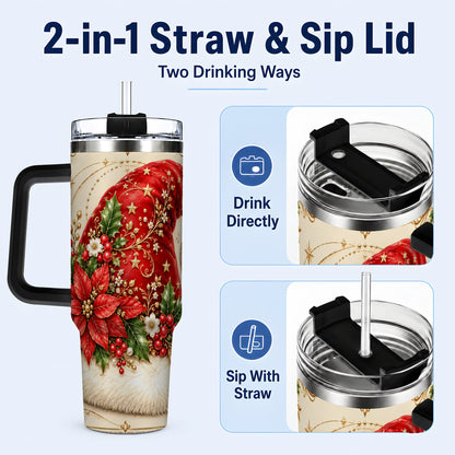 #pl[40oz|Black] Santa Hat Poinsettia 40oz Tumbler with Handle, Christmas Floral Art