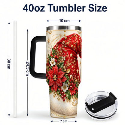 #pl[40oz|Black] Ornate Santa Hat 40oz Tumbler with Handle, Christmas Botanical Design