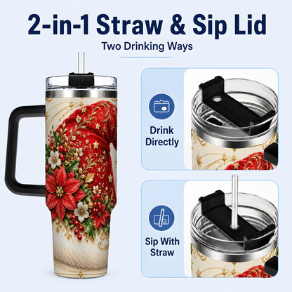 #pl[40oz|Black] Ornate Santa Hat 40oz Tumbler with Handle, Christmas Botanical Design