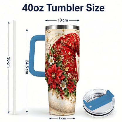 #pl[40oz|Blue] Ornate Santa Hat 40oz Tumbler with Handle, Christmas Botanical Design