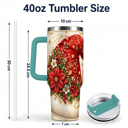 #pl[40oz|Green] Ornate Santa Hat 40oz Tumbler with Handle, Christmas Botanical Design