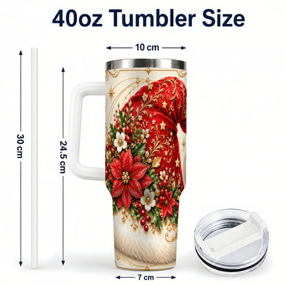#pl[40oz|White] Ornate Santa Hat 40oz Tumbler with Handle, Christmas Botanical Design