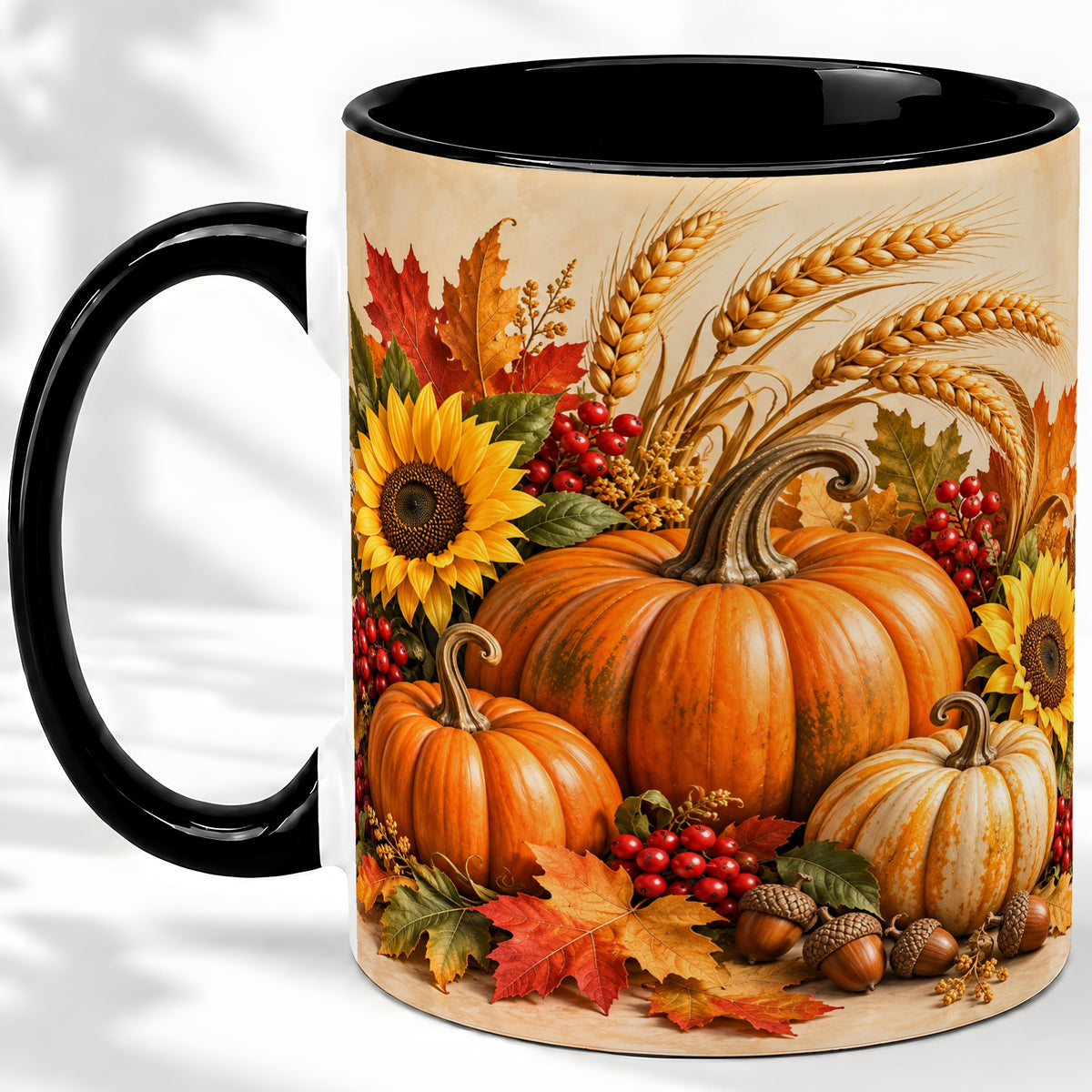 #pl[11oz|Black] Autumn Pumpkin Harvest Accent Mug, Ceramic Cup for Fall Decor Fans