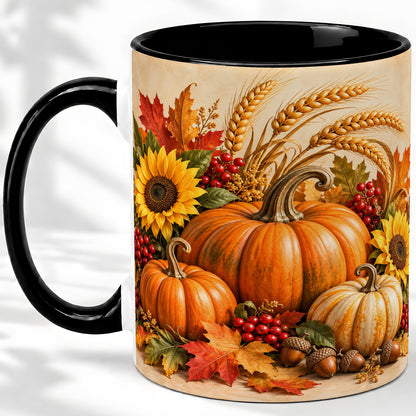 #pl[11oz|Black] Autumn Pumpkin Harvest Accent Mug, Ceramic Cup for Fall Decor Fans