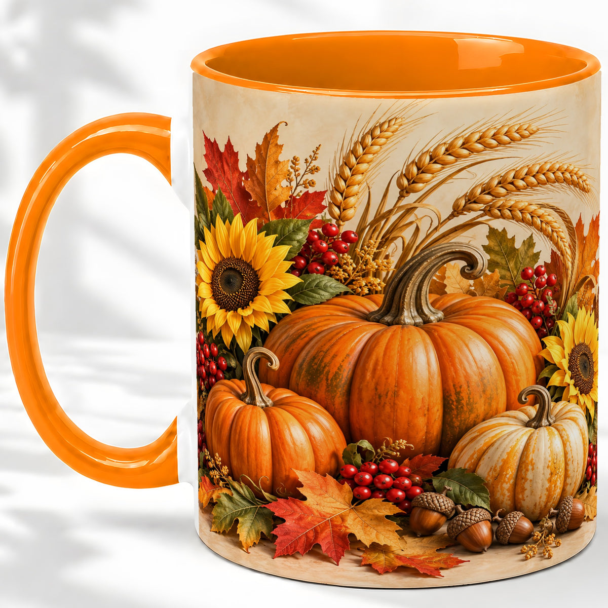 #pl[11oz|Orange] Autumn Pumpkin Harvest Accent Mug, Ceramic Cup for Fall Decor Fans