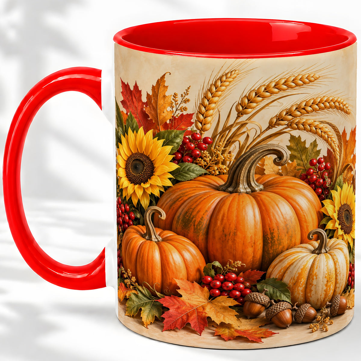 Autumn Pumpkin Harvest Accent Mug, Ceramic Cup for Fall Decor Fans