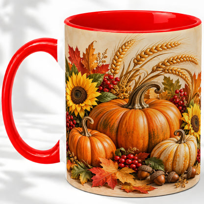 Autumn Pumpkin Harvest Accent Mug, Ceramic Cup for Fall Decor Fans