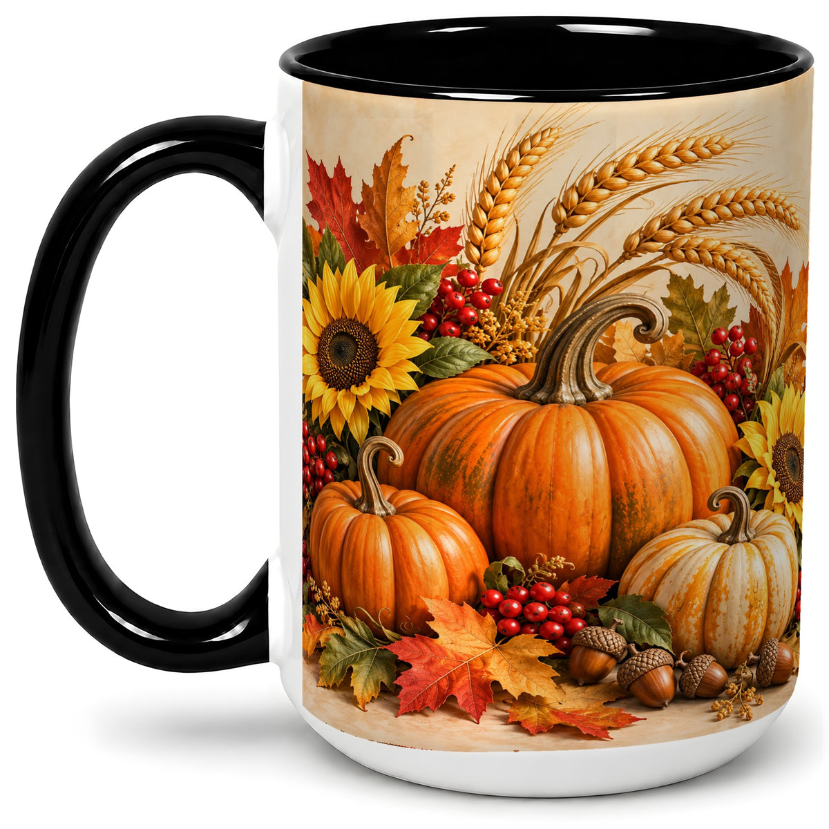 #pl[15oz|Black] Autumn Pumpkin Harvest Accent Mug, Ceramic Cup for Fall Decor Fans