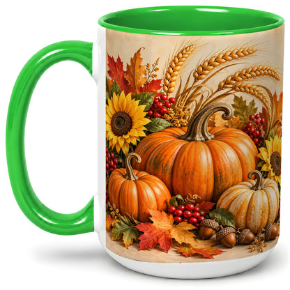 #pl[15oz|Green] Autumn Pumpkin Harvest Accent Mug, Ceramic Cup for Fall Decor Fans