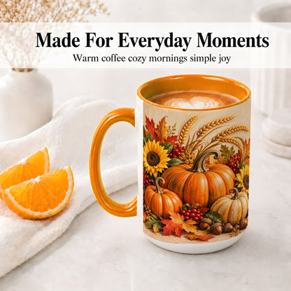 #pl[15oz|Orange] Autumn Pumpkin Harvest Accent Mug, Ceramic Cup for Fall Decor Fans