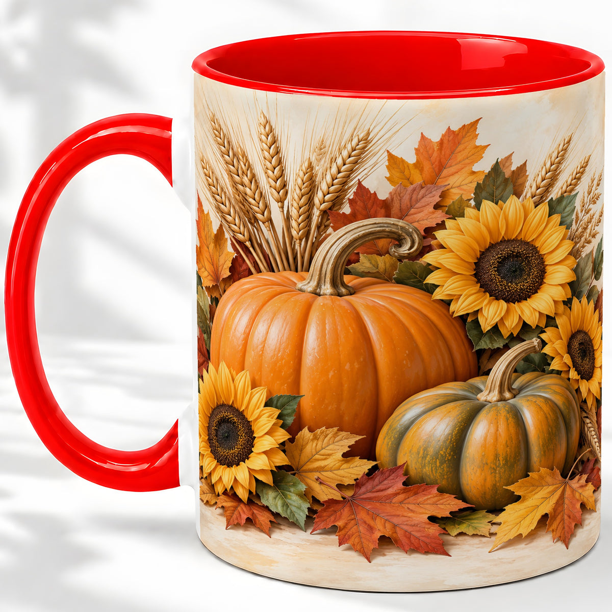 Autumn Pumpkin Sunflower Accent Mug, Ceramic Cup for Fall Fans