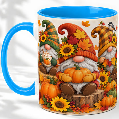 #pl[11oz|Blue] Autumn Gnome Pumpkin Accent Mug, Ceramic Cup for Fall Decor Fans