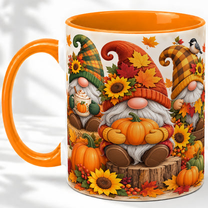 #pl[11oz|Orange] Autumn Gnome Pumpkin Accent Mug, Ceramic Cup for Fall Decor Fans