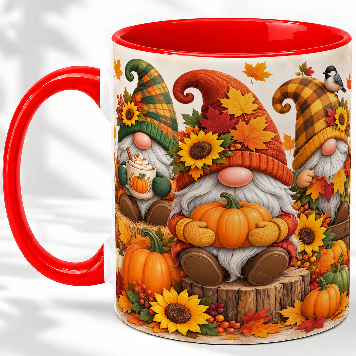 Autumn Gnome Pumpkin Accent Mug, Ceramic Cup for Fall Decor Fans