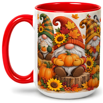 #pl[15oz|Red] Autumn Gnome Pumpkin Accent Mug, Ceramic Cup for Fall Decor Fans