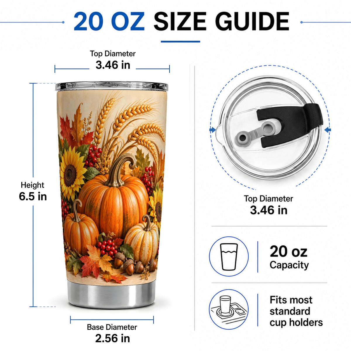 #pl[20oz|Steel] Autumn Pumpkin Harvest 20oz Tumbler, Seasonal Drinkware for Fall Fans