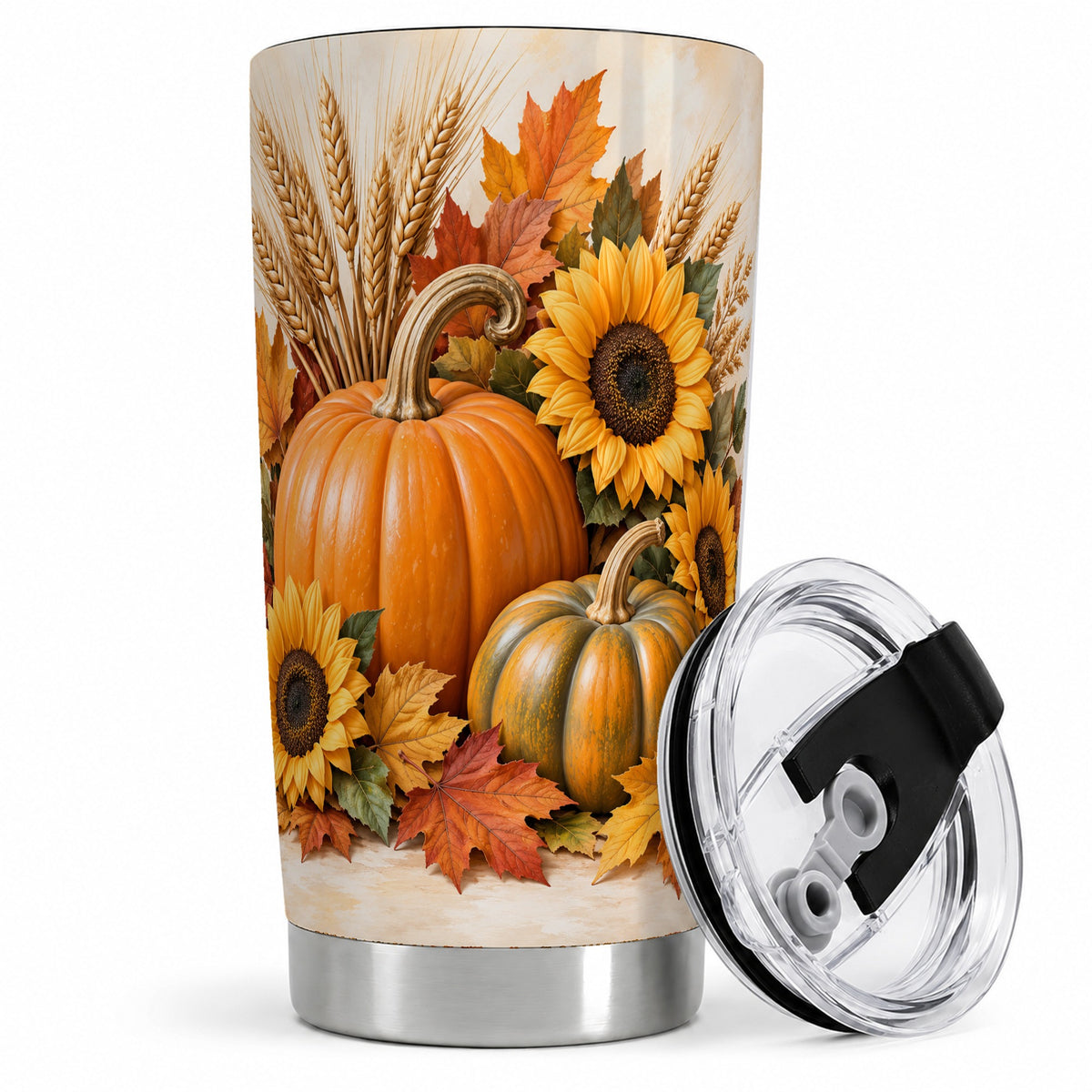 Autumn Pumpkin Sunflower 20oz Tumbler, Seasonal Drinkware for Fall