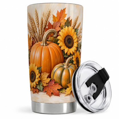 Autumn Pumpkin Sunflower 20oz Tumbler, Seasonal Drinkware for Fall