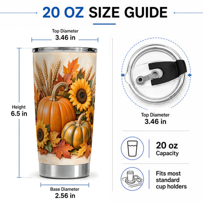 #pl[20oz|Steel] Autumn Pumpkin Sunflower 20oz Tumbler, Seasonal Drinkware for Fall
