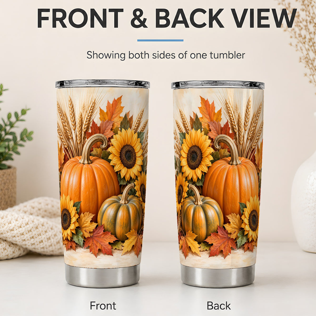 #pl[20oz|Steel] Autumn Pumpkin Sunflower 20oz Tumbler, Seasonal Drinkware for Fall
