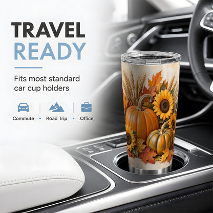 Autumn Pumpkin Sunflower 20oz Tumbler, Seasonal Drinkware for Fall