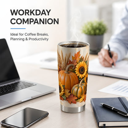 Autumn Pumpkin Sunflower 20oz Tumbler, Seasonal Drinkware for Fall