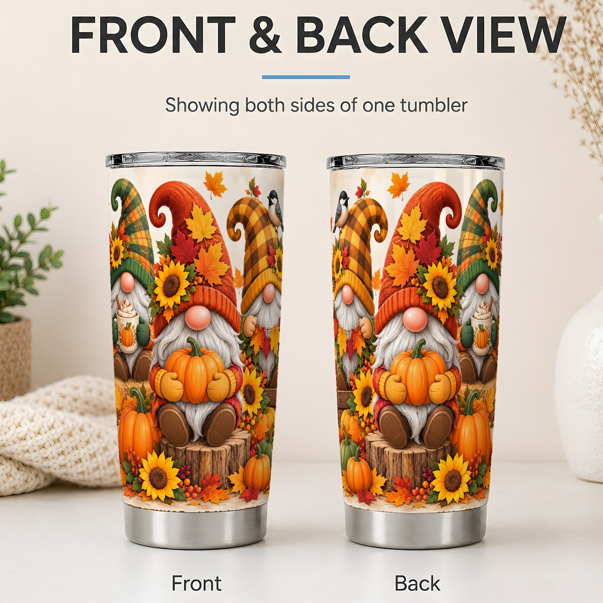 #pl[20oz|Steel] Autumn Gnome Pumpkin 20oz Tumbler, Seasonal Drinkware for Fall Fans