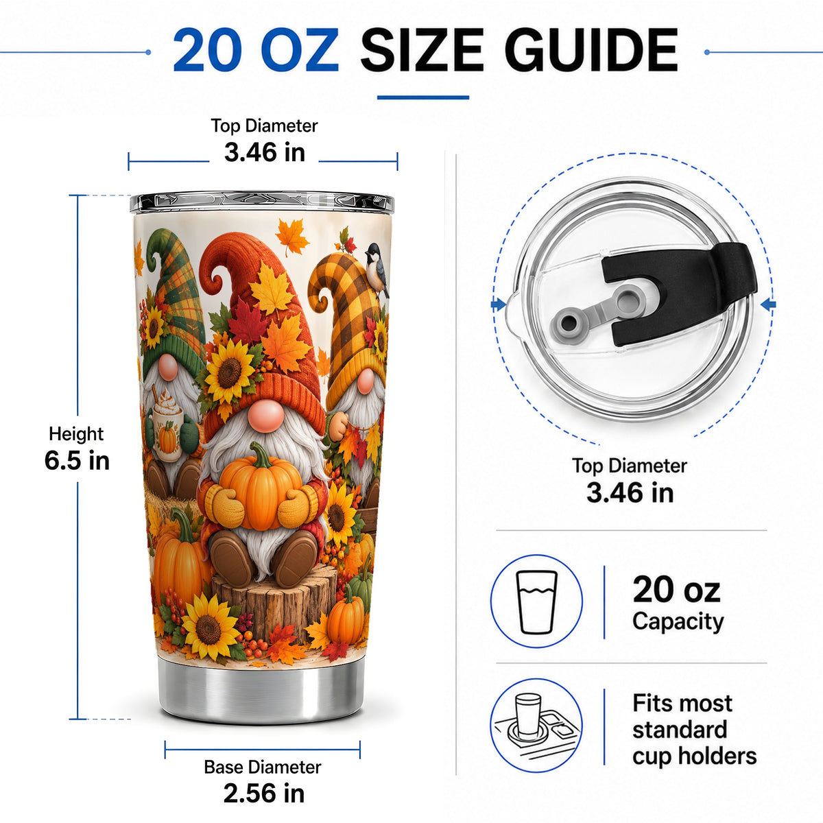 #pl[20oz|Steel] Autumn Gnome Pumpkin 20oz Tumbler, Seasonal Drinkware for Fall Fans